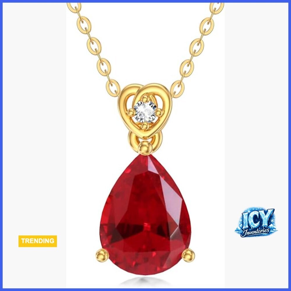 14k Gold Pear Gemstone Birthstone Necklace with Real Diamond